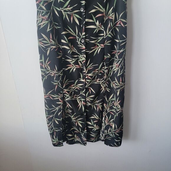 PERI PETITES women's leaf print dress sz 14 maxi sleeveless button front slit - Picture 4 of 7